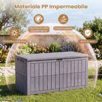 Costway Cassapanca contenitore con coperchio e foro della serratura, Contenitore da esterno in pp resistente alle intemperie Grigio chiaro - immagine 9