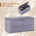 Costway Cassapanca contenitore con coperchio e foro della serratura, Contenitore da esterno in pp resistente alle intemperie Grigio chiaro - immagine 7