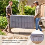Costway Cassapanca contenitore con coperchio e foro della serratura, Contenitore da esterno in pp resistente alle intemperie Grigio chiaro - immagine 10