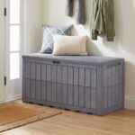 Costway Cassapanca contenitore con coperchio e foro della serratura, Contenitore da esterno in pp resistente alle intemperie Grigio chiaro - immagine 3