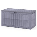 Costway Cassapanca contenitore con coperchio e foro della serratura, Contenitore da esterno in pp resistente alle intemperie Grigio chiaro