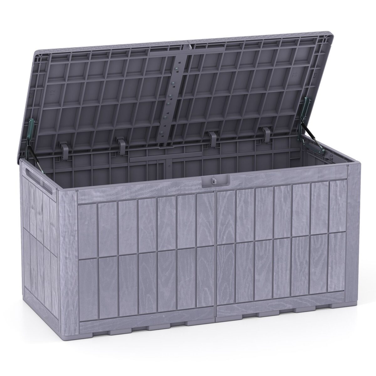 Costway Cassapanca contenitore con coperchio e foro della serratura, Contenitore da esterno in pp resistente alle intemperie Grigio chiaro - immagine 5