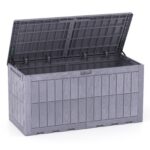Costway Cassapanca contenitore con coperchio e foro della serratura, Contenitore da esterno in pp resistente alle intemperie Grigio chiaro - immagine 5