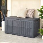 Costway Cassapanca contenitore con coperchio e foro della serratura, Contenitore da esterno in pp resistente alle intemperie Grigio - immagine 3