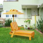 Costway Chaise longue da esterno con parasole rimovibile per bambini, Sedia portatile di legno per esterno 2 Pezzi - immagine 3