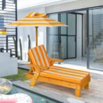 Costway Chaise longue da esterno con parasole rimovibile per bambini, Sedia portatile di legno per esterno 2 Pezzi - immagine 4
