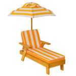 Costway Chaise longue da esterno con parasole rimovibile per bambini, Sedia portatile di legno per esterno 2 Pezzi
