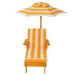 Costway Chaise longue da esterno con parasole rimovibile per bambini, Sedia portatile di legno per esterno 2 Pezzi - immagine 5