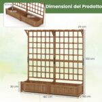 Costway Contenitore per piante in legno con traliccio e fori di drenaggio, Letto da giardino elevato per piante rampicanti e fiori 180 cm Marrone - immagine 5