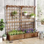 Costway Contenitore per piante in legno con traliccio e fori di drenaggio, Letto da giardino elevato per piante rampicanti e fiori 180 cm Marrone - immagine 4