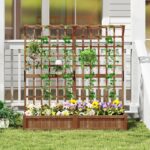 Costway Contenitore per piante in legno con traliccio e fori di drenaggio, Letto da giardino elevato per piante rampicanti e fiori 180 cm Marrone - immagine 2