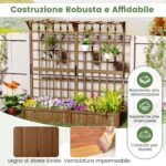 Costway Contenitore per piante in legno con traliccio e fori di drenaggio, Letto da giardino elevato per piante rampicanti e fiori 180 cm Marrone - immagine 8