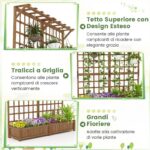 Costway Contenitore per piante in legno con traliccio e fori di drenaggio, Letto da giardino elevato per piante rampicanti e fiori 180 cm Marrone - immagine 7