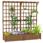 Costway Contenitore per piante in legno con traliccio e fori di drenaggio, Letto da giardino elevato per piante rampicanti e fiori 180 cm Marrone