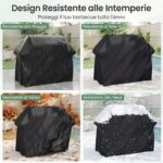 Costway Copertura per barbecue da esterno tessuto oxford impermeabile e maniglie,Telo copri barbecue anti pioggia polvere sole Nero - immagine 7
