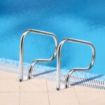 Costway Corrimano per piscina in acciaio inox con piastra di base, Corrimano ideale per spa stadio 2 pezzi Argento - immagine 2