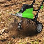 Costway Dissodatore elettrico e coltivatore, Mini coltivatore con maniglia pieghevole e ruote regolabili Verde - immagine 3