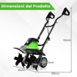 Costway Dissodatore elettrico e coltivatore, Mini coltivatore con maniglia pieghevole e ruote regolabili Verde - immagine 5