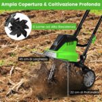 Costway Dissodatore elettrico e coltivatore, Mini coltivatore con maniglia pieghevole e ruote regolabili Verde - immagine 6
