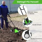 Costway Dissodatore elettrico e coltivatore, Mini coltivatore con maniglia pieghevole e ruote regolabili Verde - immagine 9
