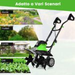 Costway Dissodatore elettrico e coltivatore, Mini coltivatore con maniglia pieghevole e ruote regolabili Verde - immagine 10