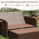 Costway Divano letto in rattan per patio con schienale regolabile e tavolini laterali pieghevoli, Set 2 pezzi con divanetto e pouf contenitore per giardino e piscina - immagine 10