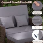 Costway Divano letto in rattan per patio con schienale regolabile e tavolini laterali pieghevoli, Set 2 pezzi con divanetto e pouf contenitore per giardino e piscina - immagine 11