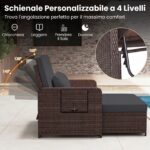 Costway Divano letto in rattan per patio con schienale regolabile e tavolini laterali pieghevoli, Set 2 pezzi con divanetto e pouf per giardino e piscina Nero - immagine 7