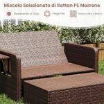 Costway Divano letto in rattan per patio con schienale regolabile e tavolini laterali pieghevoli, Set 2 pezzi con divanetto e pouf per giardino e piscina Nero - immagine 8