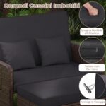 Costway Divano letto in rattan per patio con schienale regolabile e tavolini laterali pieghevoli, Set 2 pezzi con divanetto e pouf per giardino e piscina Nero - immagine 9