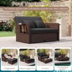 Costway Divano letto in rattan per patio con schienale regolabile e tavolini laterali pieghevoli, Set 2 pezzi con divanetto e pouf per giardino e piscina Nero - immagine 11