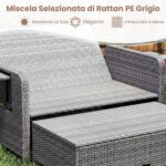 Costway Divano letto in rattan per patio con schienale regolabile e tavolini pieghevoli, Set 2 pezzi con divanetto e pouf per giardino e piscina Beige - immagine 7