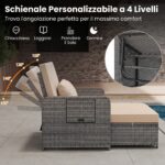 Costway Divano letto in rattan per patio con schienale regolabile e tavolini pieghevoli, Set 2 pezzi con divanetto e pouf per giardino e piscina Beige - immagine 9