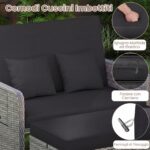 Costway Divano letto in rattan per patio con schienale regolabile e tavolini pieghevoli, Set 2 pezzi con divanetto e pouf per giardino e piscina Nero - immagine 6