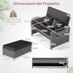 Costway Divano letto in rattan per patio con schienale regolabile e tavolini pieghevoli, Set 2 pezzi con divanetto e pouf per giardino e piscina Nero - immagine 5