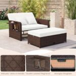 Costway Divano letto in rattan per patio set 2 pezzi con pouf contenitore tavolini laterali pieghevoli, Divanetto per giardino & piscina Bianco - immagine 9