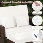 Costway Divano letto in rattan per patio set 2 pezzi con pouf contenitore tavolini laterali pieghevoli, Divanetto per giardino & piscina Bianco - immagine 10