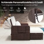 Costway Divano letto in rattan per patio set 2 pezzi con pouf contenitore tavolini laterali pieghevoli, Divanetto per giardino & piscina Bianco - immagine 7