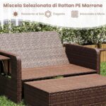 Costway Divano letto in rattan per patio set 2 pezzi con pouf contenitore tavolini laterali pieghevoli, Divanetto per giardino & piscina Bianco - immagine 8