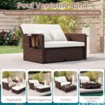 Costway Divano letto in rattan per patio set 2 pezzi con pouf contenitore tavolini laterali pieghevoli, Divanetto per giardino & piscina Bianco - immagine 6
