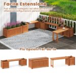 Costway Fioriera da esterno in legno con panca schienale e base aperta finiture olio di teak, Sedile da giardino con 2 fioriere per cortile e balcone - immagine 11