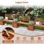 Costway Fioriera da esterno in legno con panca schienale e base aperta finiture olio di teak, Sedile da giardino con 2 fioriere per cortile e balcone - immagine 9