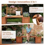 Costway Fioriera da esterno in legno con panca schienale e base aperta finiture olio di teak, Sedile da giardino con 2 fioriere per cortile e balcone - immagine 8