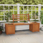 Costway Fioriera da esterno in legno con panca schienale e base aperta finiture olio di teak, Sedile da giardino con 2 fioriere per cortile e balcone - immagine 3