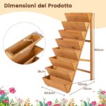 Costway Fioriera rialzata a 8 livelli aiuola verticale a forma di v in legno di abete, Orto rialzato da esterno o interno per piante fiori Marrone - immagine 5