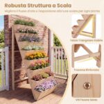Costway Fioriera rialzata a 8 livelli aiuola verticale a forma di v in legno di abete, Orto rialzato da esterno o interno per piante fiori Naturale - immagine 8