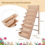 Costway Fioriera rialzata a 8 livelli aiuola verticale a forma di v in legno di abete, Orto rialzato da esterno o interno per piante fiori Naturale - immagine 6