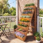 Costway Fioriera rialzata a 8 livelli aiuola verticale a forma di v in legno di abete, Orto rialzato da esterno o interno per piante fiori Marrone - immagine 3