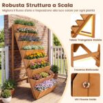 Costway Fioriera rialzata a 8 livelli aiuola verticale a forma di v in legno di abete, Orto rialzato da esterno o interno per piante fiori Marrone - immagine 8