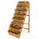 Costway Fioriera rialzata a 8 livelli aiuola verticale a forma di v in legno di abete, Orto rialzato da esterno o interno per piante fiori Marrone